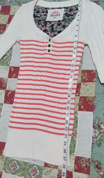 Mudd Junior's Ribbed V Neck Cotton Striped Sweater White & Orange Size Large - Picture 3 of 9